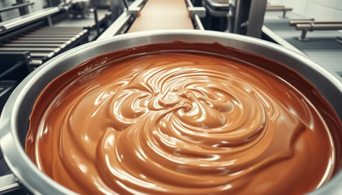 Close-up of a milk chocolate bar with smooth, creamy texture and rich brown color.