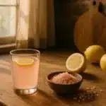 pink salt recipe for weight loss drink on a kitchen counter