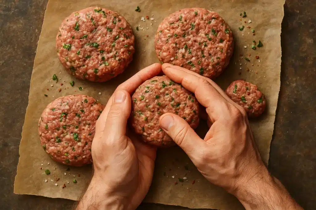 Shaping Greek Biftekia Burger Patties