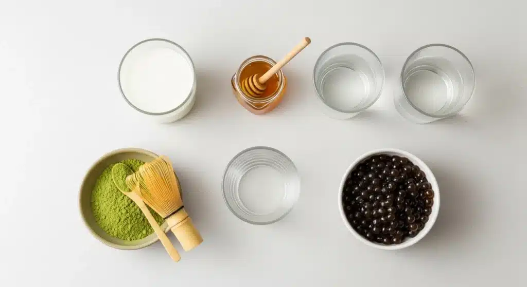 ingredients for matcha green tea bubble tea