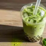 matcha green tea bubble tea with tapioca pearls