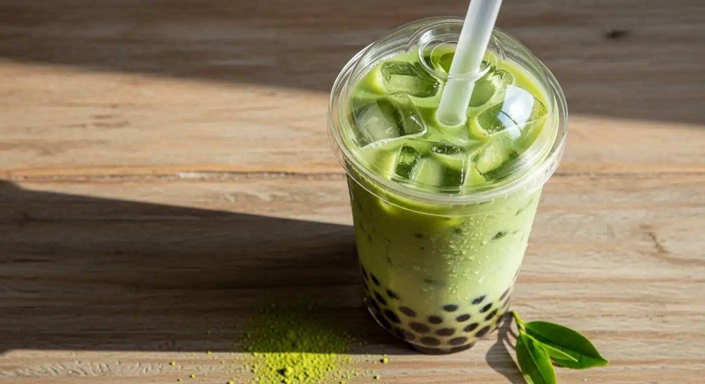 matcha green tea bubble tea with tapioca pearls