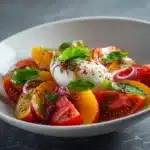 Tomato Peach Burrata Salad