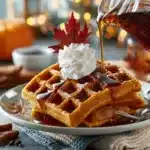 Easy Pumpkin Waffles with Maple Syrup