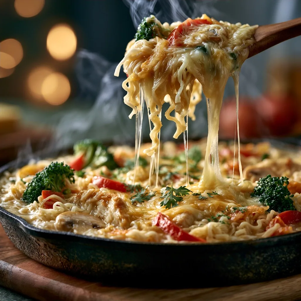 Cheesy Chicken Ramen Skillet