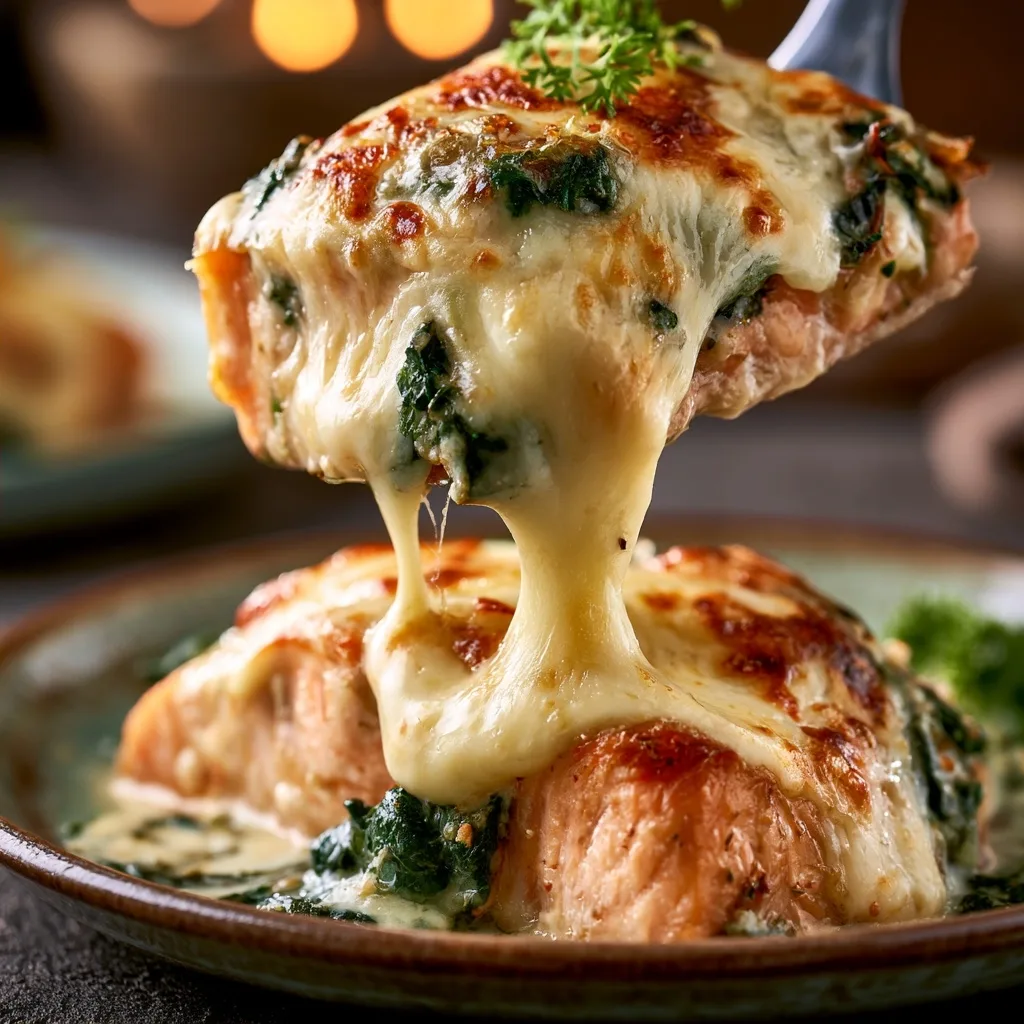 Cheesy Baked Salmon with Spinach