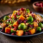 Easy Cranberry Glazed Roasted Butternut Squash Brussels Sprouts and Sweet Potato Salad