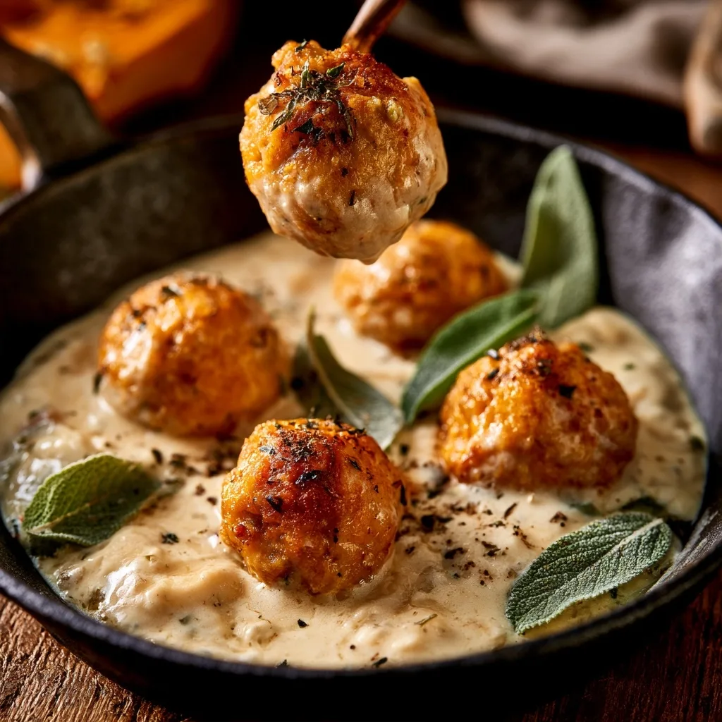 Pumpkin Chicken Meatballs in Sage Cream Sauce