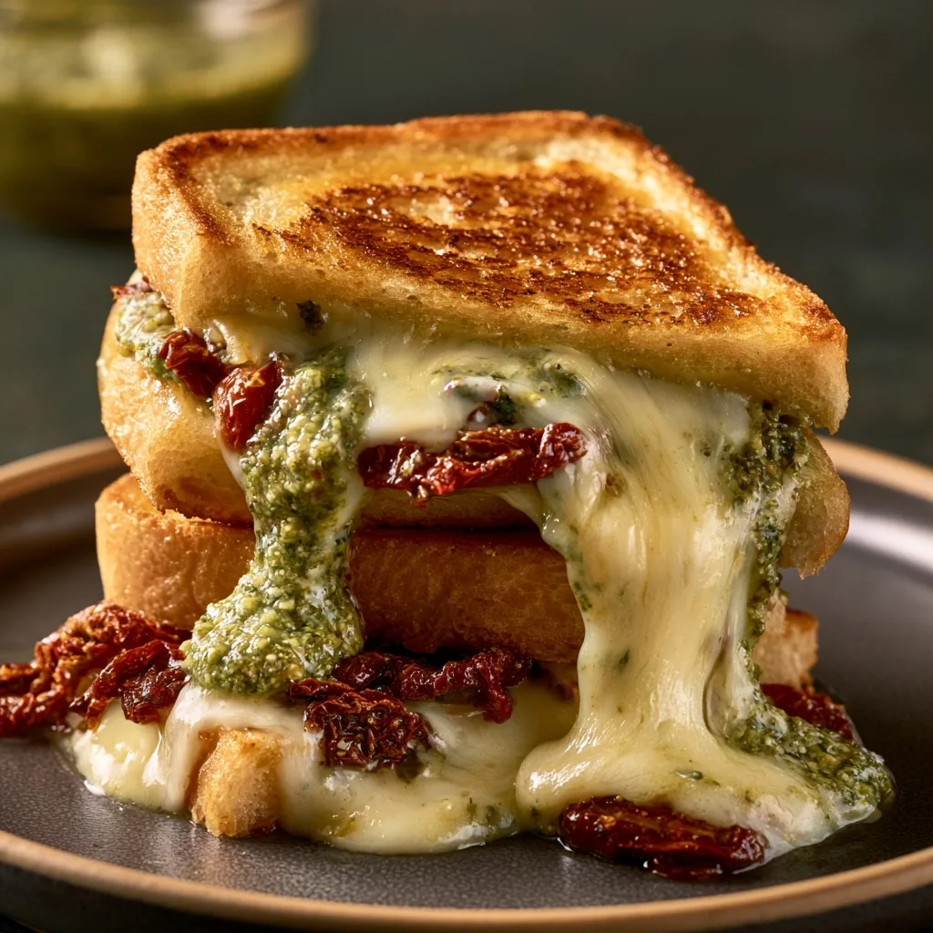 Pesto Grilled Cheese Sandwich with Sun-Dried Tomatoes