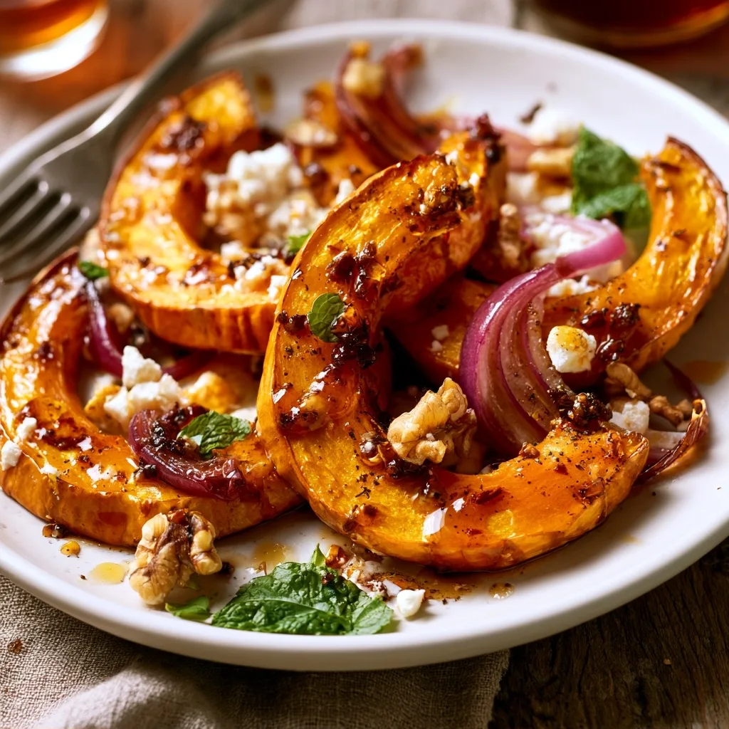 Hot Honey Pumpkin with Red Onion Feta & Walnuts