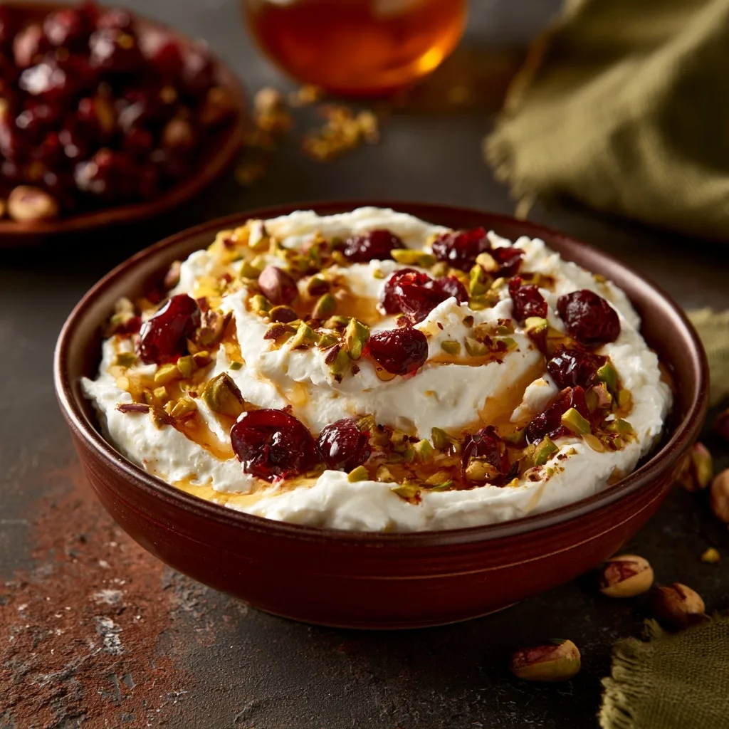 Whipped Feta Dip with Honey, Pistachios, and Cranberries