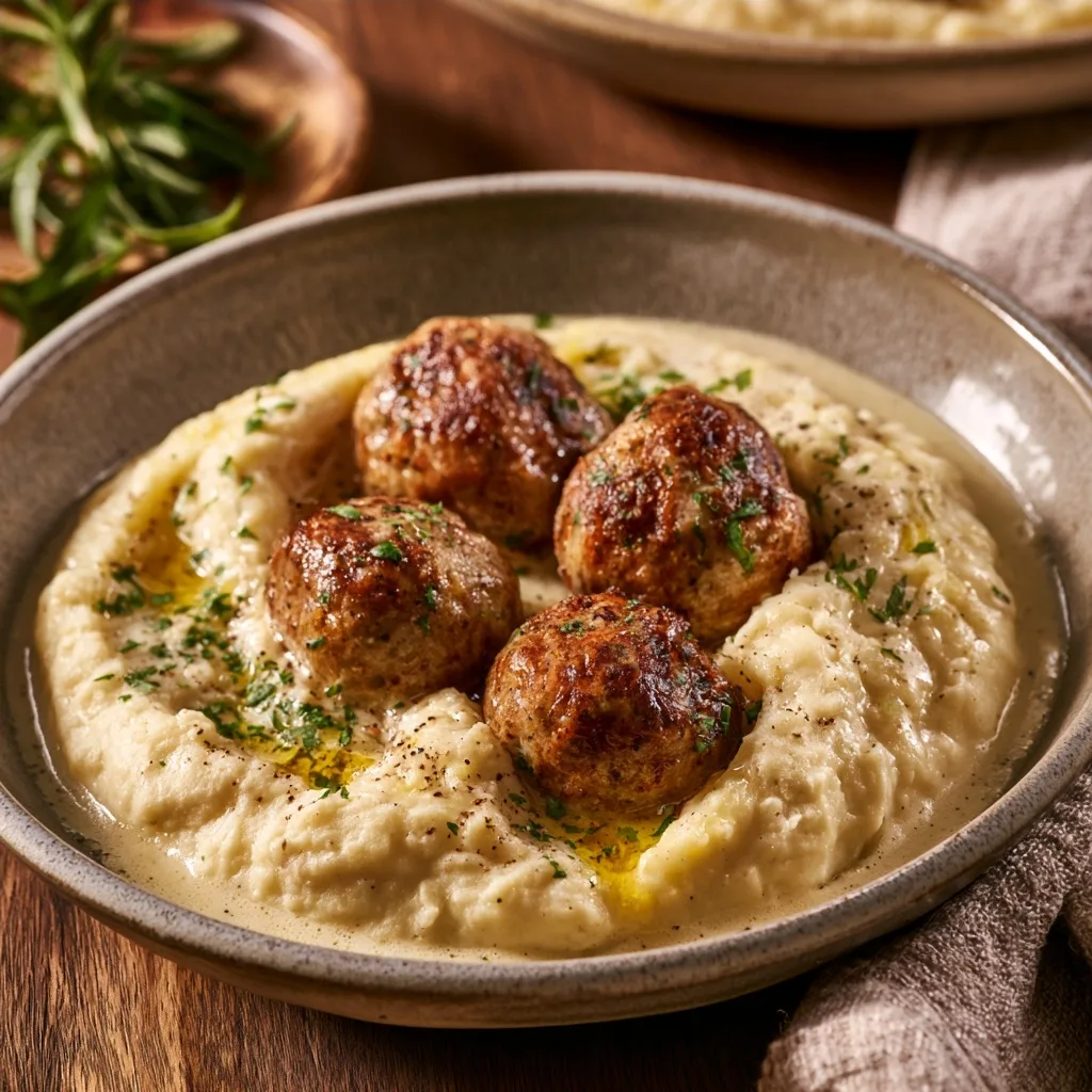 Ghost Mashed Potatoes & Meatballs