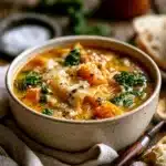 Butternut Squash Lasagna Soup with Kale & Mozzarella
