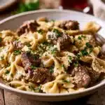 Garlic Butter Bowtie Pasta with Beef