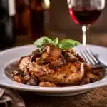 Chicken Pinot Noir with Wild Mushrooms and Fresh Basil