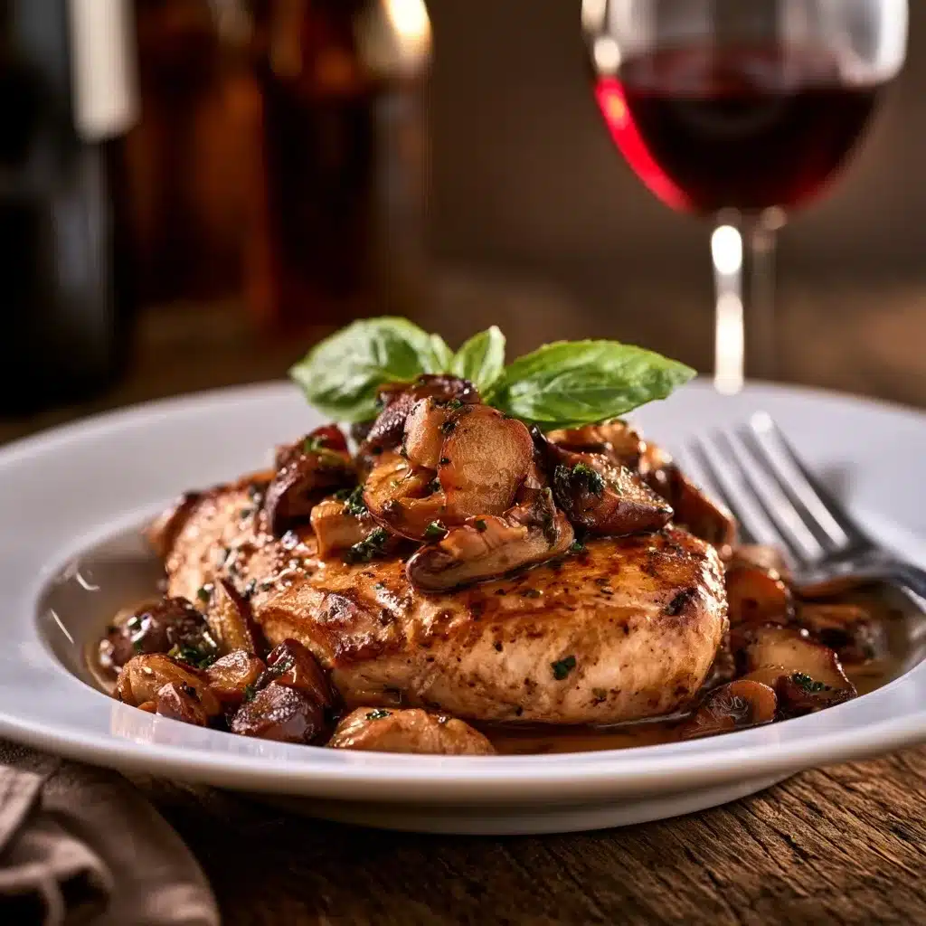 Chicken Pinot Noir with Wild Mushrooms and Fresh Basil
